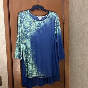 ONE WORLD Blue and Green Paisley Tunic